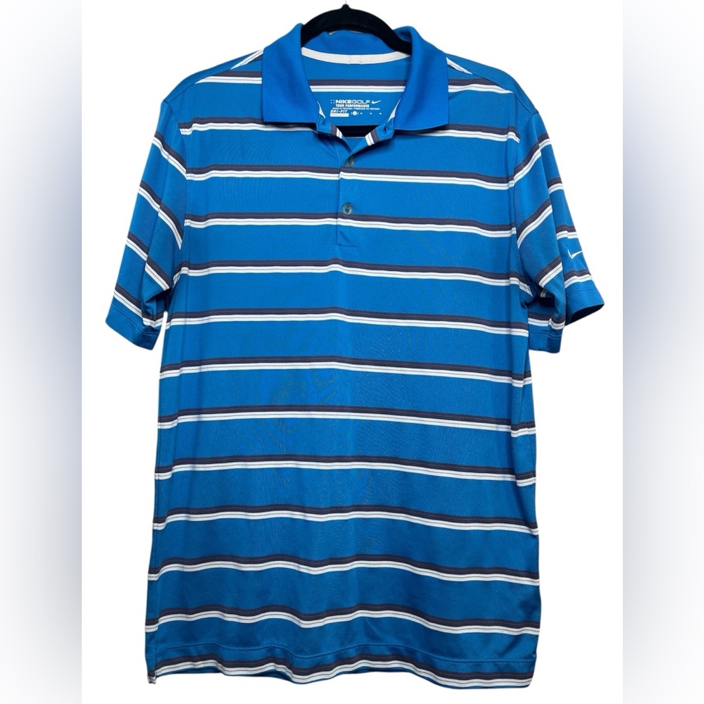 Men's Nike Golf Tour Performance Dri-Fit Blue  White Striped Polo Size Medium